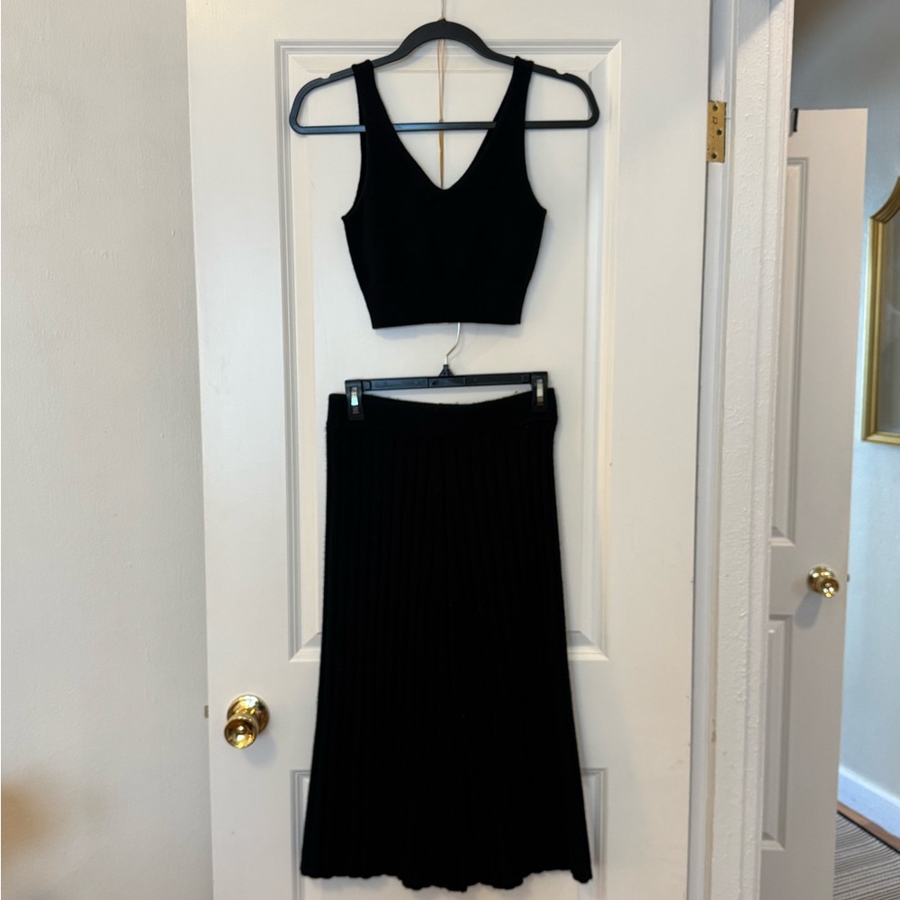 Quince Black Cashmere Midi A-Line Skirt Set (new w/tags!)